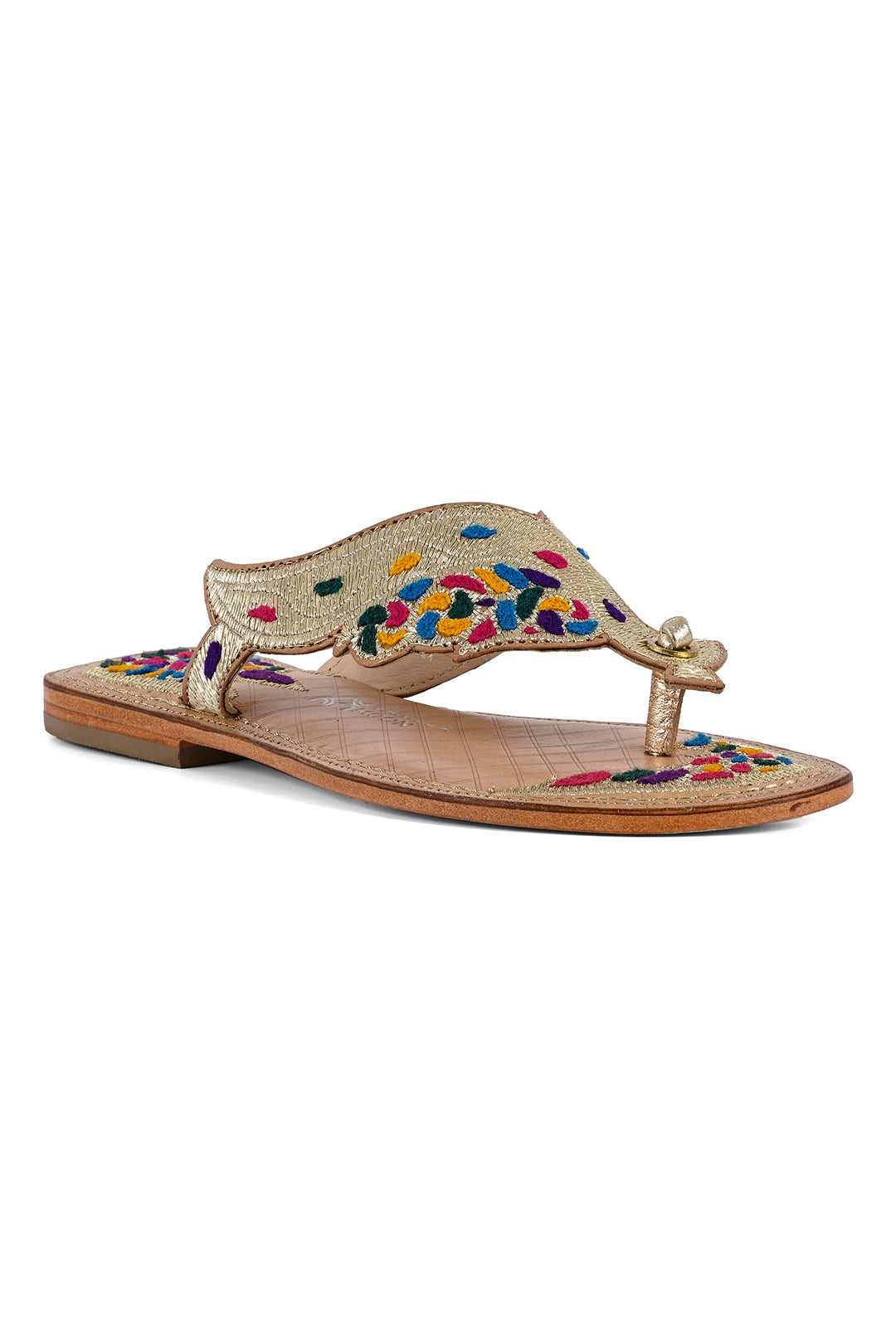 NADIRA Toe-post Flat Sandals in Multi & Gold | Vanilla Moon