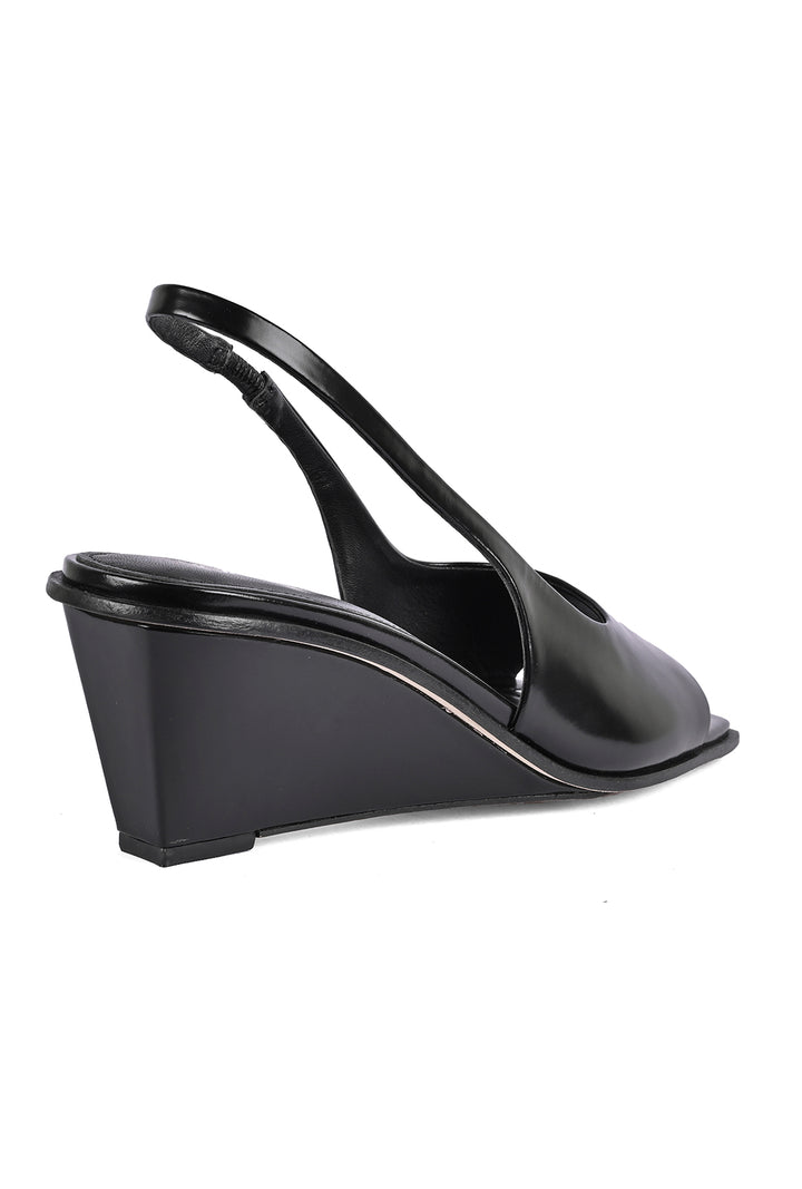 Black leather wedge discount shoes